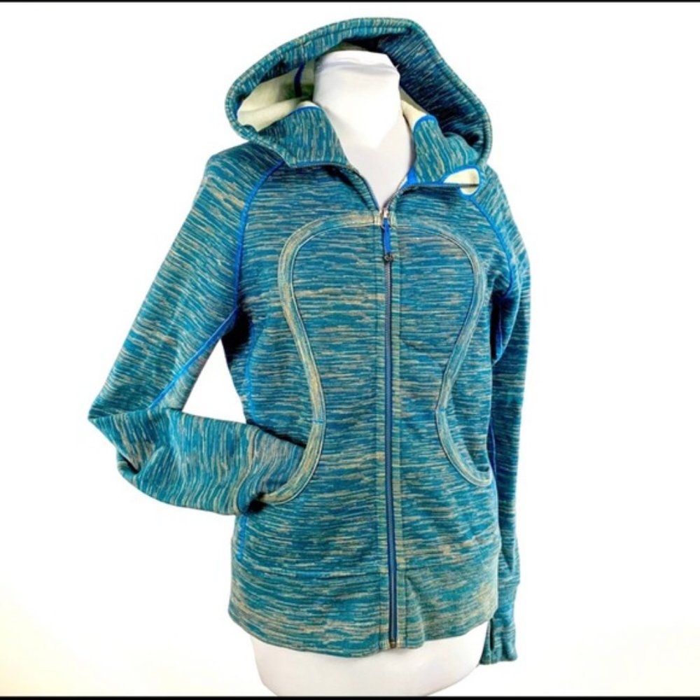 Lululemon Scuba Heathered  Hoodie Jacket size 10 Blue & Tan